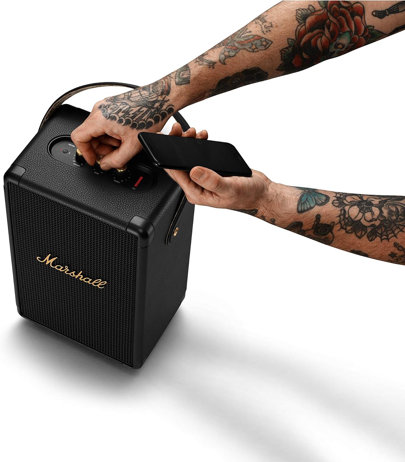 Marshall Tufton Portable Bluetooth 5.0 Speaker, 20+ Hours of Wireless Playtime - Water Resistant Speakers(IPX2), Powerful Audio, Black & Brass