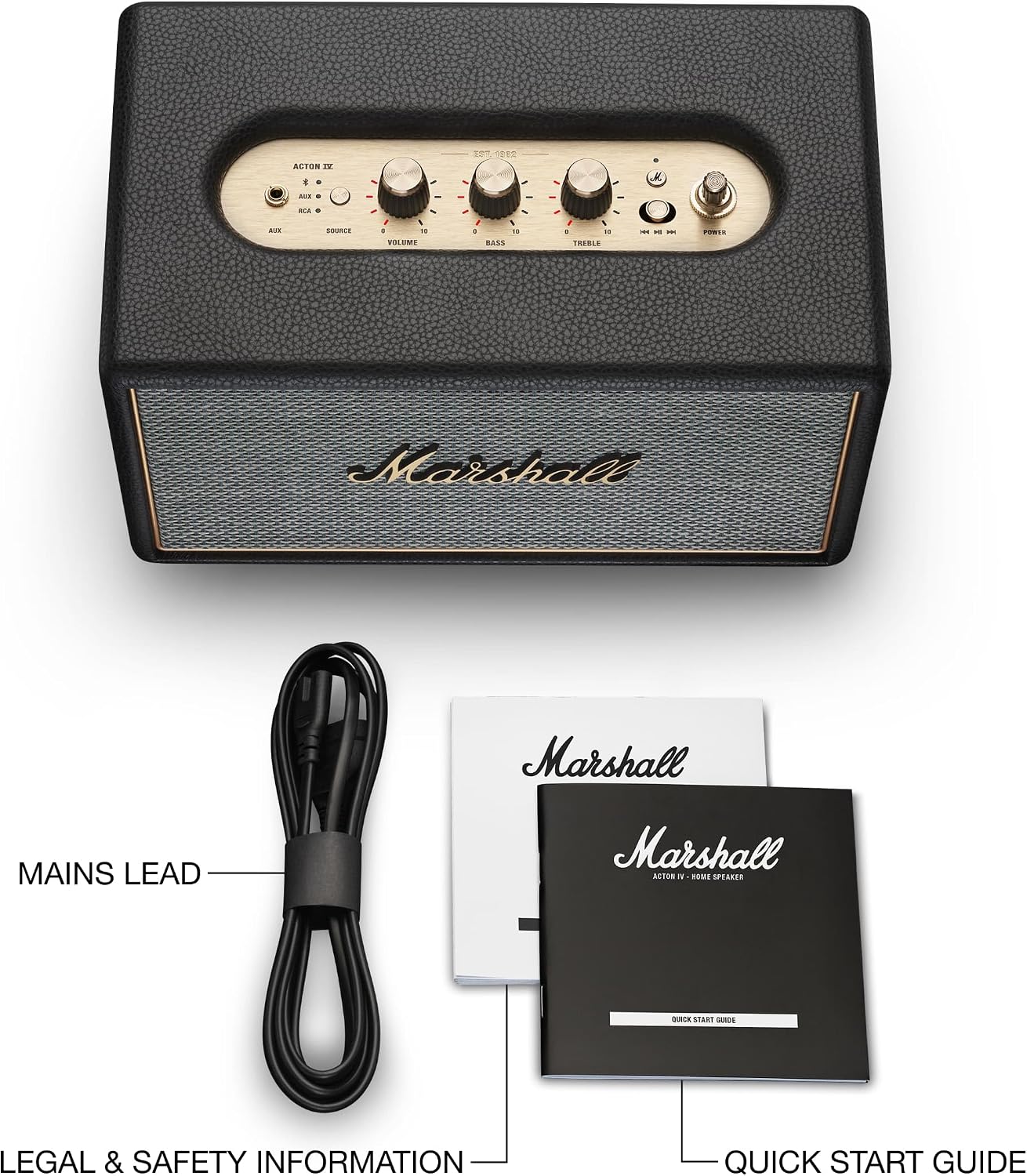 Marshall Acton IV Bluetooth Home Speaker - Room-Filling Stereo Sound with Bass and Treble Controls | Plug-in Powered | Record Player Compatible - Black