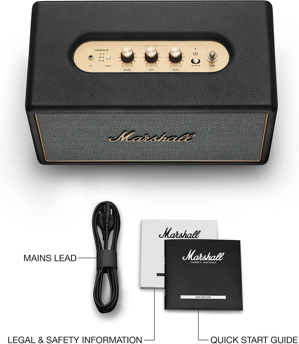 Marshall Stanmore IV Bluetooth Home Speaker - Room-to-Room Stereo Sound with Bass and Treble Controls | Plug-in Powered | Record Player Compatible - Black