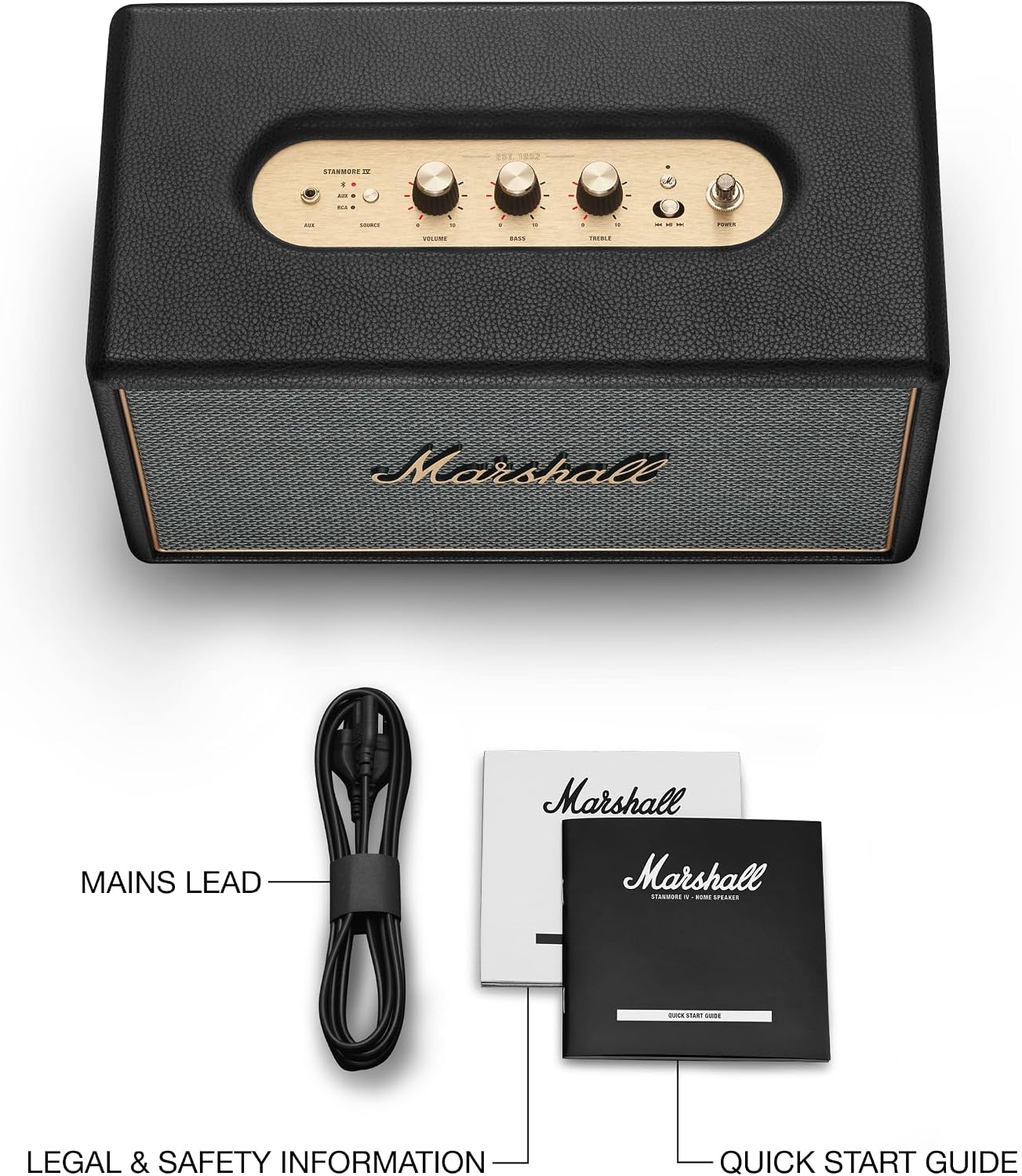 Marshall Stanmore IV Bluetooth Home Speaker - Room-to-Room Stereo Sound with Bass and Treble Controls | Plug-in Powered | Record Player Compatible - Black