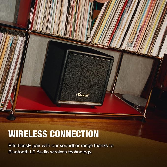 Marshall Heston Sub 200 Subwoofer - Deep Bass for TV, Movies, and Music | Bluetooth LE and RCA Mono Connectivity - Black