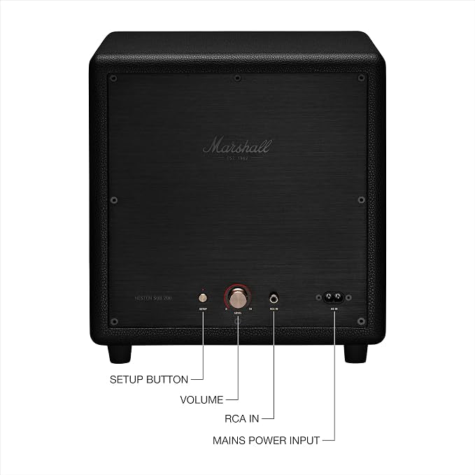 Marshall Heston Sub 200 Subwoofer - Deep Bass for TV, Movies, and Music | Bluetooth LE and RCA Mono Connectivity - Black