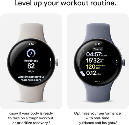 Google Pixel Watch 4 (45mm) - Android Smartwatch with Heart Rate and Sleep Tracking - 40-Hour Battery - Fitness Tracking - Google AI - Polished Silver Aluminum Case - Porcelain Active Band - Wi-Fi