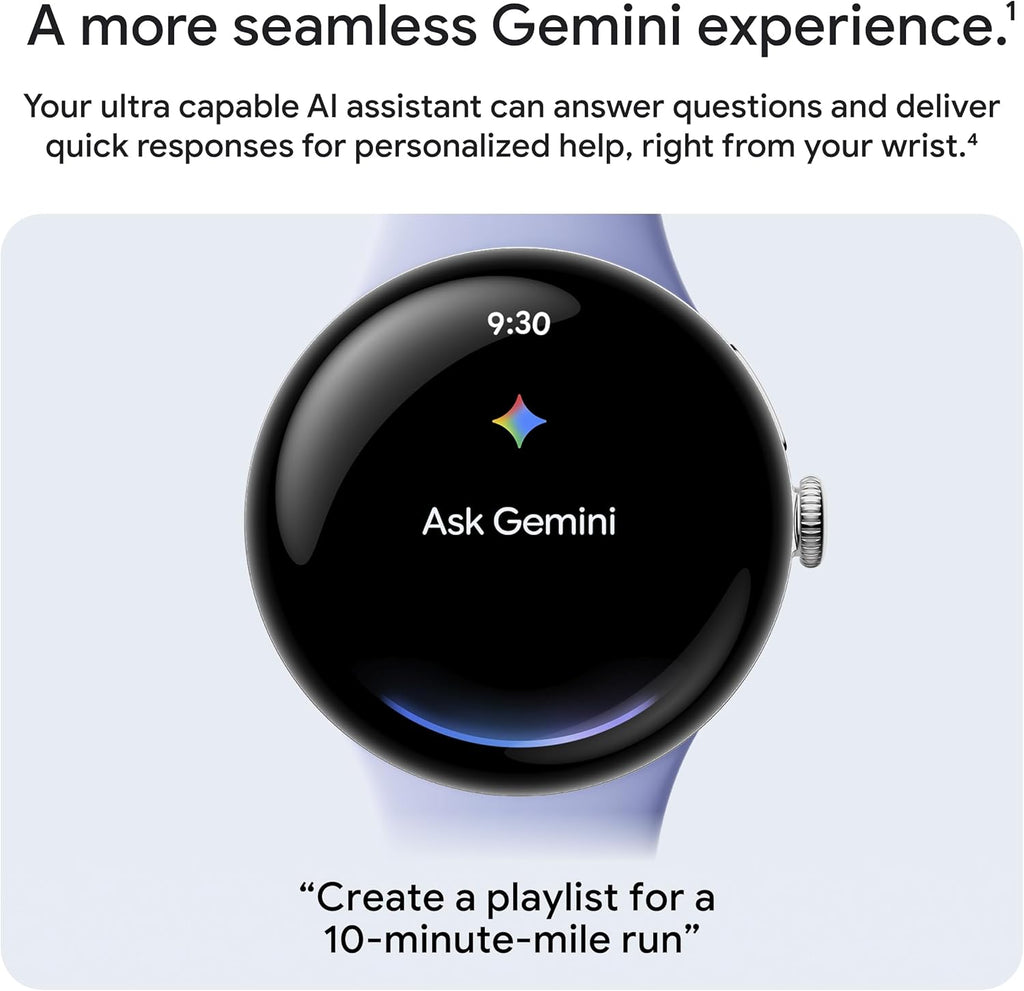 Google Pixel Watch 4 (45mm) - Android Smartwatch with Heart Rate and Sleep Tracking - 40-Hour Battery - Fitness Tracking - Google AI - Polished Silver Aluminum Case - Porcelain Active Band - Wi-Fi