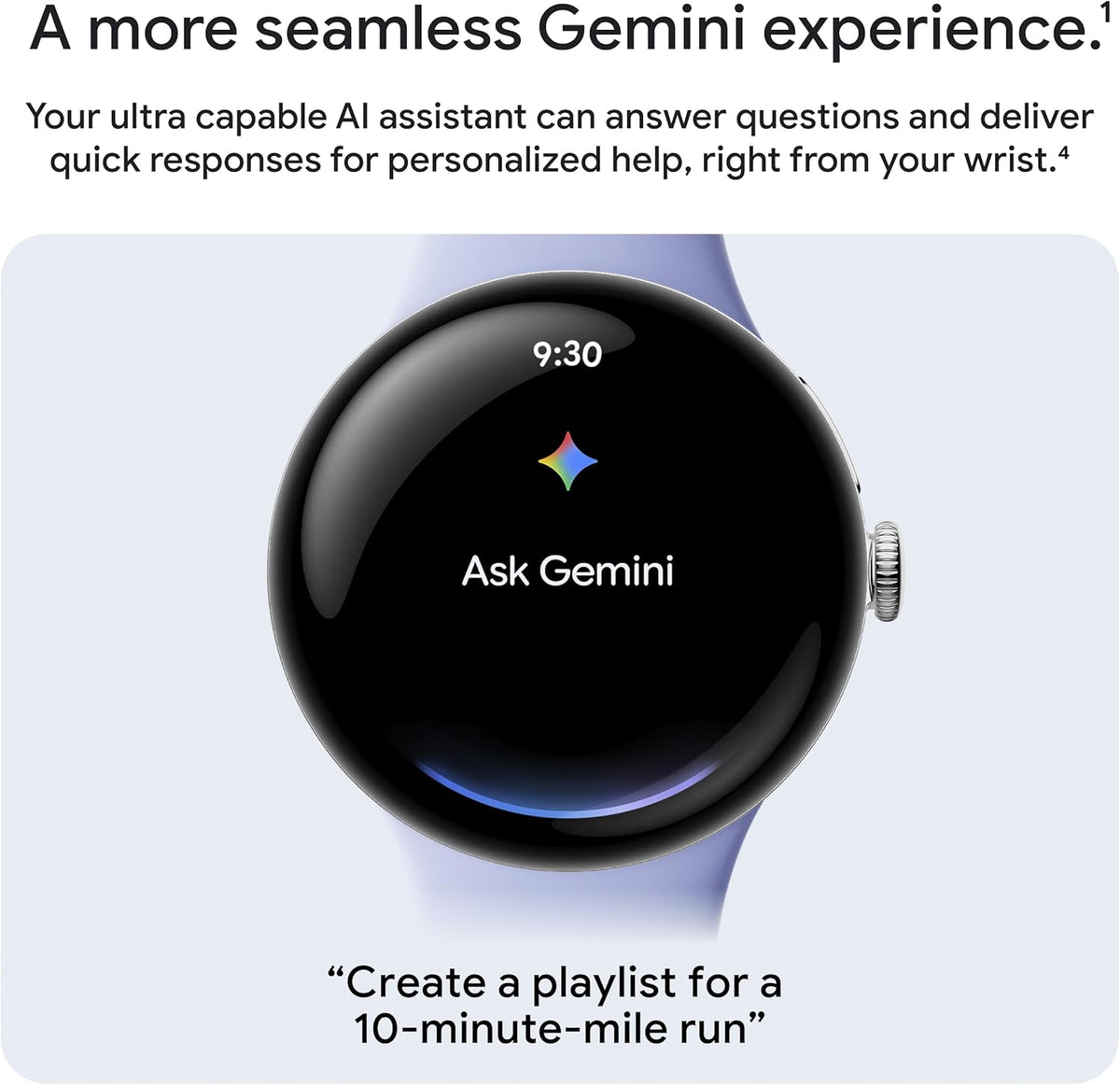 Google Pixel Watch 4 (45mm) - Android Smartwatch with Heart Rate and Sleep Tracking - 40-Hour Battery - Fitness Tracking - Google AI - Polished Silver Aluminum Case - Porcelain Active Band - Wi-Fi