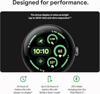 Google Pixel Watch 3 (41mm) Latest Model - Android Smartwatch, Heart Rate Tracking, Fitbit Advanced Running, Fitness Insights, 24-Hour Battery - Matte Black Aluminum Case - Obsidian Band - Wi-Fi