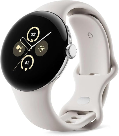 Google Pixel Watch 2 | 32GB+ 2GB RAM | Heart Rate Tracking, Stress Management,(4G LTE + Bluetooth/Wi-Fi, Silver Aluminium Case/Porcelain Active Band) (Renewed)