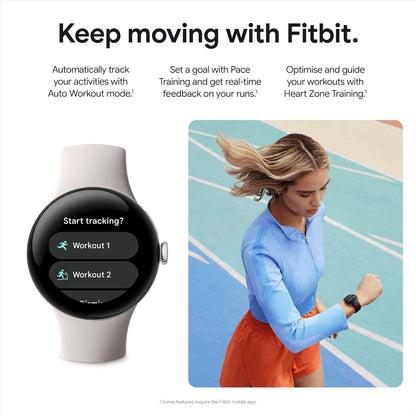 Google Pixel Watch 2 | 32GB+ 2GB RAM | Heart Rate Tracking, Stress Management,(4G LTE + Bluetooth/Wi-Fi, Silver Aluminium Case/Porcelain Active Band) (Renewed)