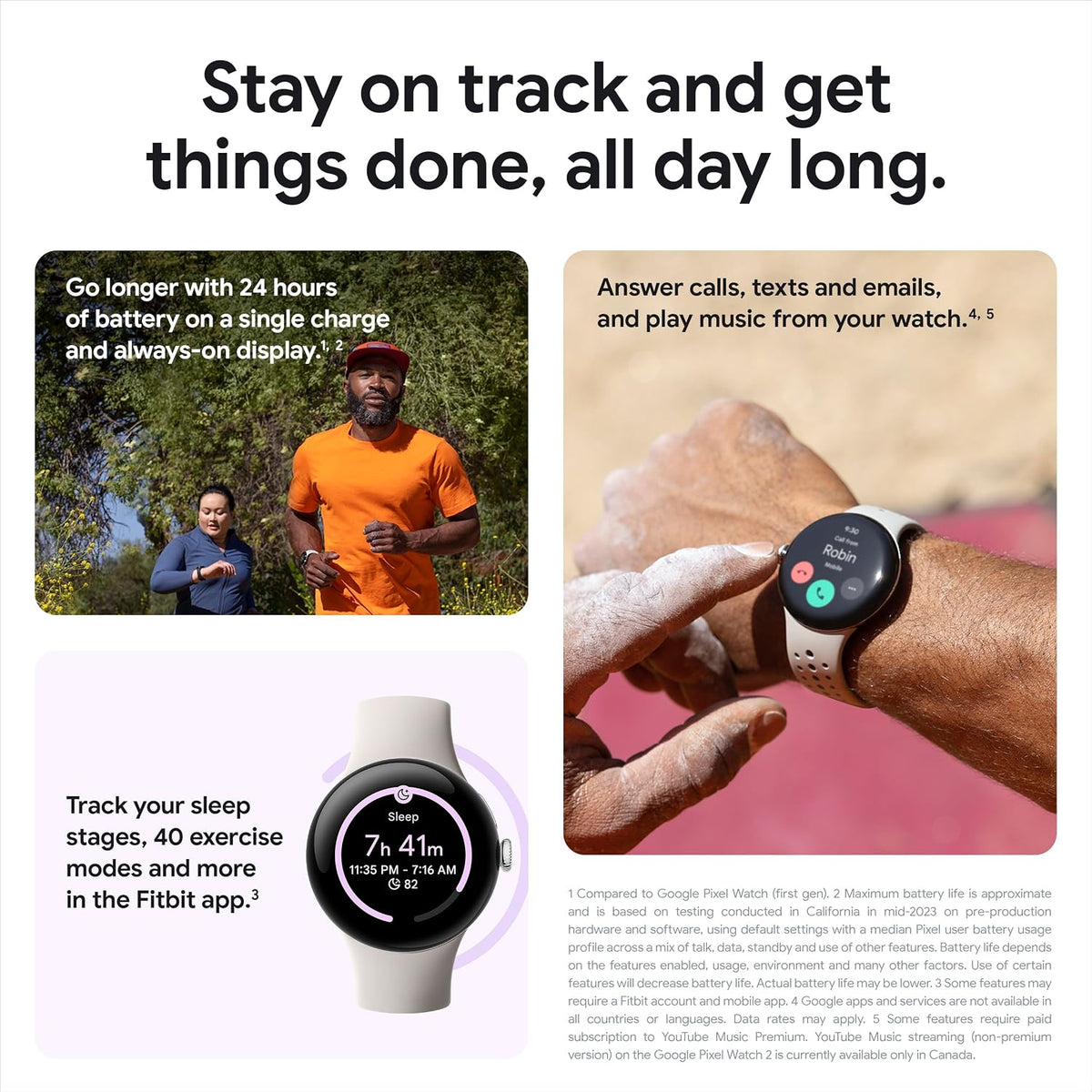 Google Pixel Watch 2 | 32GB+ 2GB RAM | Heart Rate Tracking, Stress Management,(4G LTE + Bluetooth/Wi-Fi, Silver Aluminium Case/Porcelain Active Band) (Renewed)
