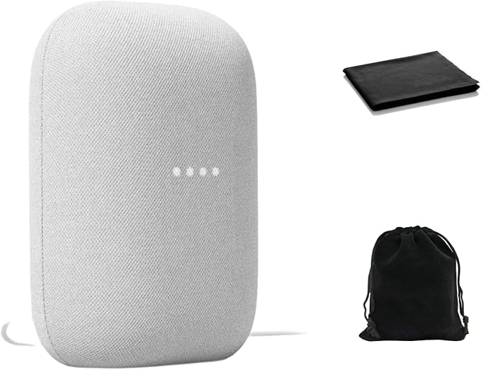 Google Audio Bluetooth Speaker - Wireless Music Streaming, Powerful Sound, Assistant Built-in, Wi-Fi and Bluetooth Connectivity, Smart Home Control, Stereo Pairing, Includes Pouch and Cloth