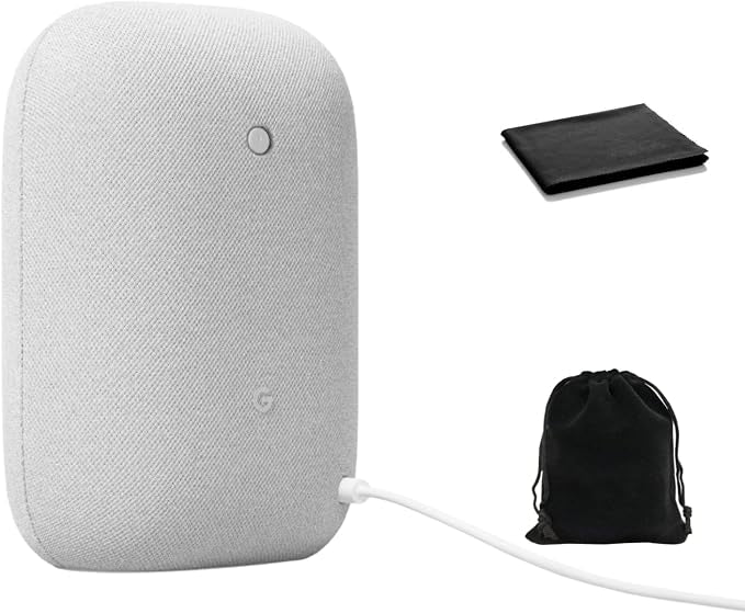 Google Audio Bluetooth Speaker - Wireless Music Streaming, Powerful Sound, Assistant Built-in, Wi-Fi and Bluetooth Connectivity, Smart Home Control, Stereo Pairing, Includes Pouch and Cloth