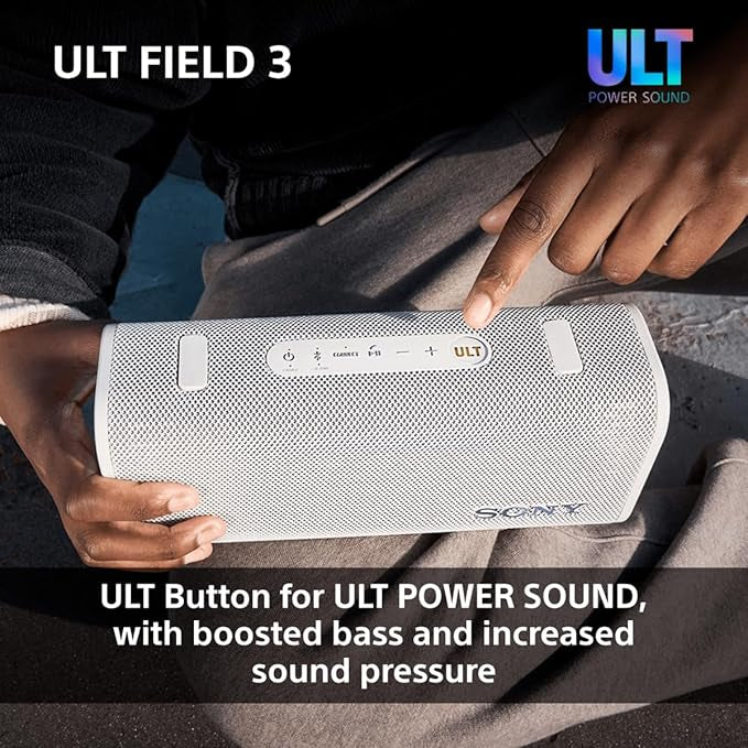 Sony ULT Field 3 Wireless Portable Bluetooth Speaker, IP67 Waterproof, Dustproof, Rustproof, and Shockproof with Enhanced Bass, 24 Hour Battery and Shoulder Strap, Off White