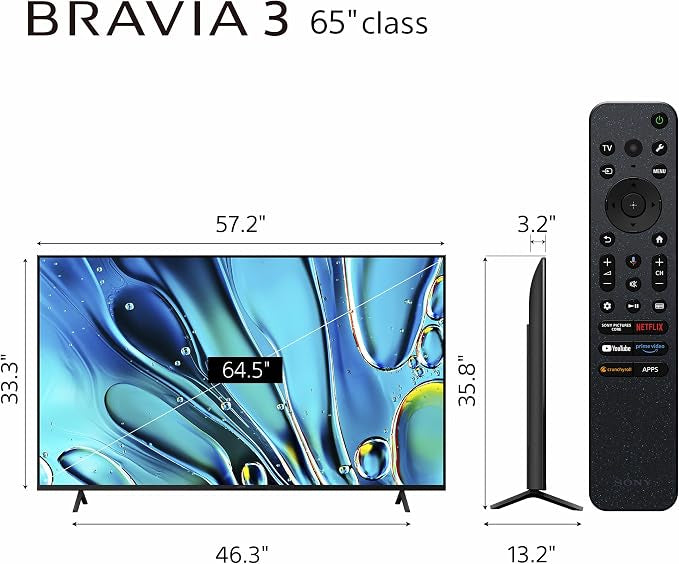 Sony Bravia 3 65 Inch, 4K HDR Smart TV, Google TV with Dolby Vision Atmos, PS5 Gaming, 2024 UAE Model