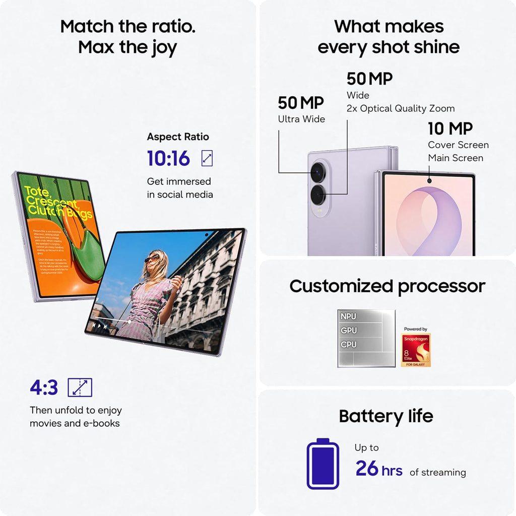 Samsung Galaxy Z Fold8 256GB, All-new Shape, Customized Processor, 4800mAh Battery,12GB RAM, Dual 50MP Camera, Now Nudge, 2 Years Manufacturer Warranty (UAE Type Approved)