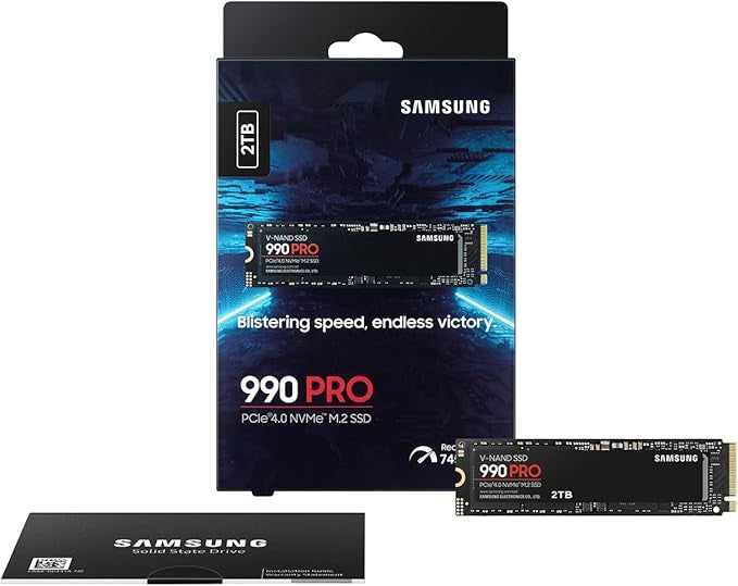 SAMSUNG 990 PRO SSD 2TB PCIe 4.0 M.2 2280 Internal Solid State Hard Drive, Seq. Read Speeds Up to 7,450 MB/s for High End Computing, Gaming, and Heavy Duty Workstations, MZ-V9P2T0B/AM